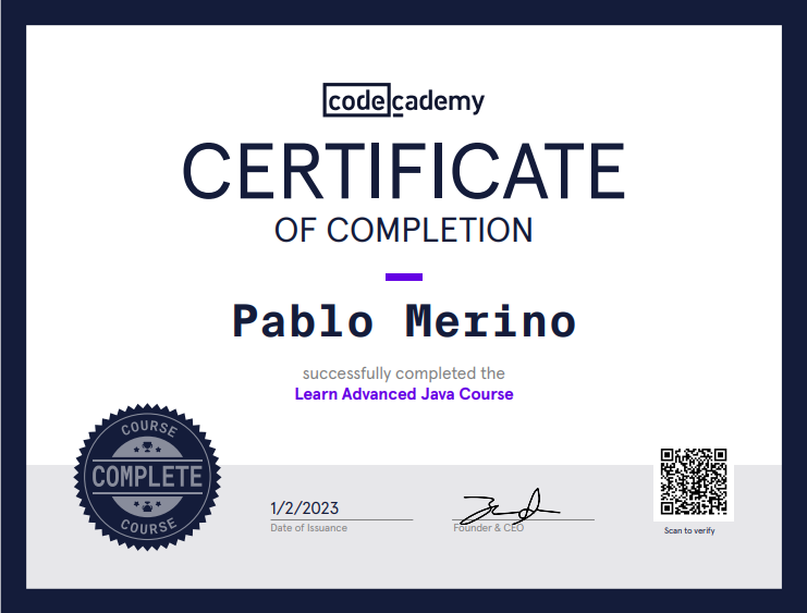 certificado advanced java codecademy